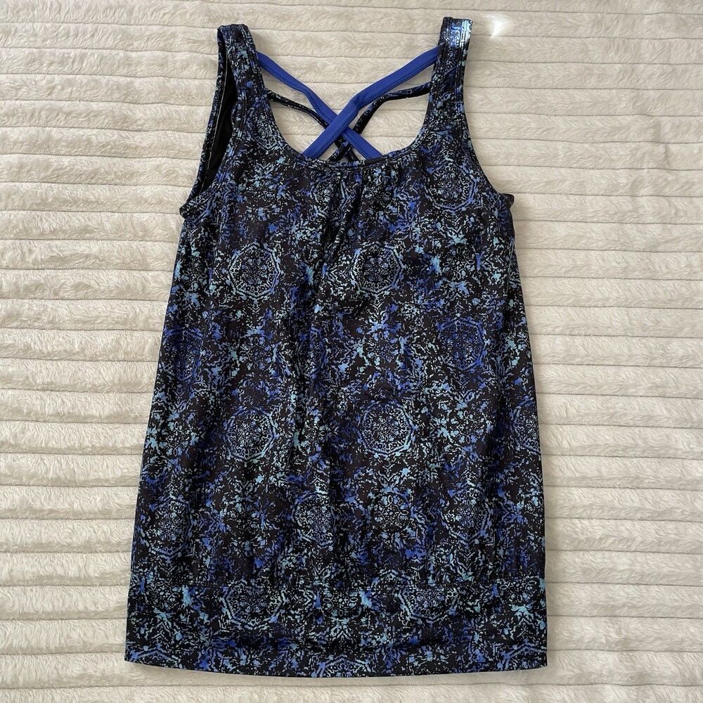 GAIAM Strappy Blue Tank Top with Padded Built-in Bra Womens XS Yoga Tennis Run